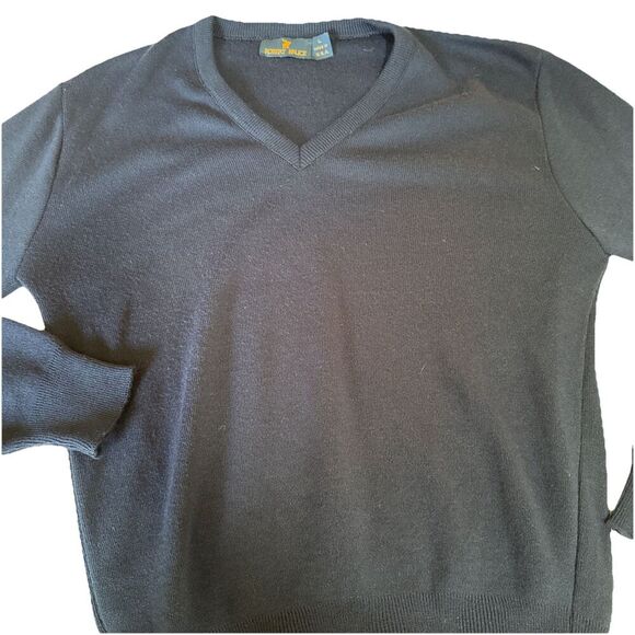 Vintage Robert Bruce V Neck Sweater Mens Large Blue Knit Ribbed Trim Made USA - Picture 5 of 8
